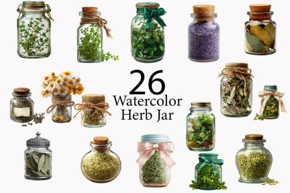 Download Herb Jar Watercolor Clipart  - Herb Collection