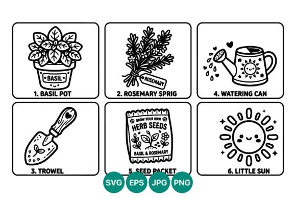 Download Basil and Rosemary Herb Garden Line Art - Herb Collection