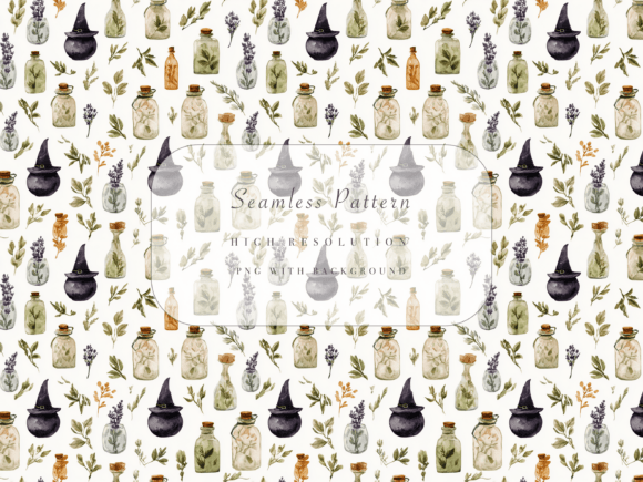 Download Herbal Witch Seamless Pattern - Herb Collection